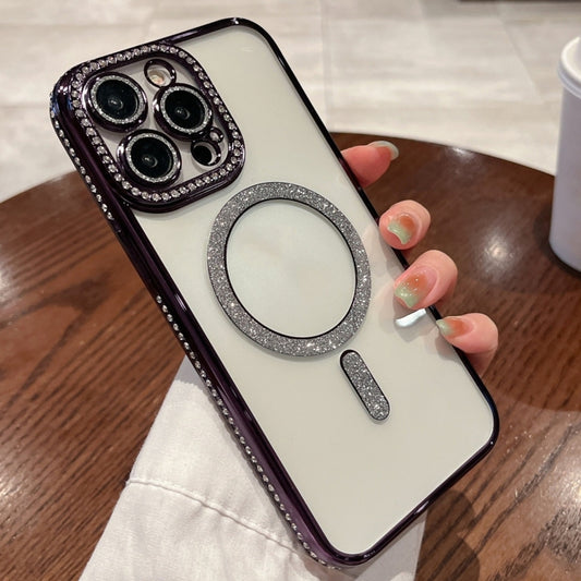 For iPhone 12 Pro Max Diamond Plated MagSafe TPU Phone Case(Purple) by buy2fix