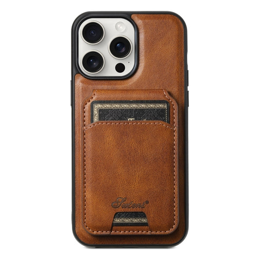 For iPhone 15 Pro Suteni H15 MagSafe Oil Eax Leather Detachable Wallet Back Phone Case(Brown) - iPhone 15 Pro Cases by Suteni | Online Shopping UK | buy2fix