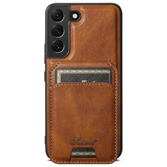 For Samsung Galaxy S22 5G Suteni H15 MagSafe Oil Eax Leather Detachable Wallet Back Phone Case(Brown) - Galaxy S22 5G Cases by Suteni | Online Shopping UK | buy2fix