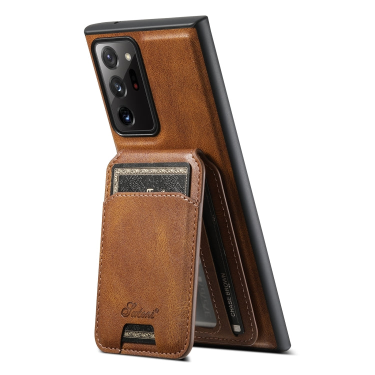 For Samsung Galaxy Note20 5G Suteni H15 MagSafe Oil Eax Leather Detachable Wallet Back Phone Case(Brown) - Galaxy Note20 Cases by Suteni | Online Shopping UK | buy2fix