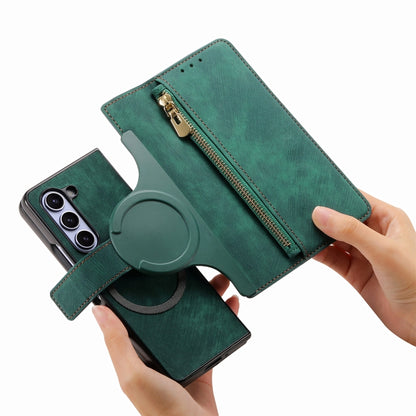 For Samsung Galaxy Z Fold5 5G Retro MagSafe Magnetic Zipper Wallet Leather Phone Case(Green) - Galaxy Z Fold5 Cases by buy2fix | Online Shopping UK | buy2fix