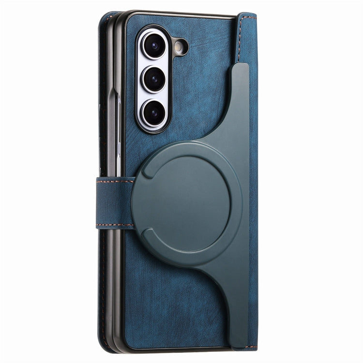 For Samsung Galaxy Z Fold5 5G Retro MagSafe Magnetic Zipper Wallet Leather Phone Case(Blue) - Galaxy Z Fold5 Cases by buy2fix | Online Shopping UK | buy2fix