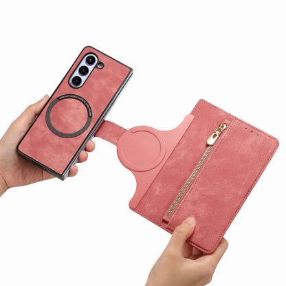 For Samsung Galaxy Z Fold5 5G Retro MagSafe Magnetic Zipper Wallet Leather Phone Case(Pink) - Galaxy Z Fold5 Cases by buy2fix | Online Shopping UK | buy2fix