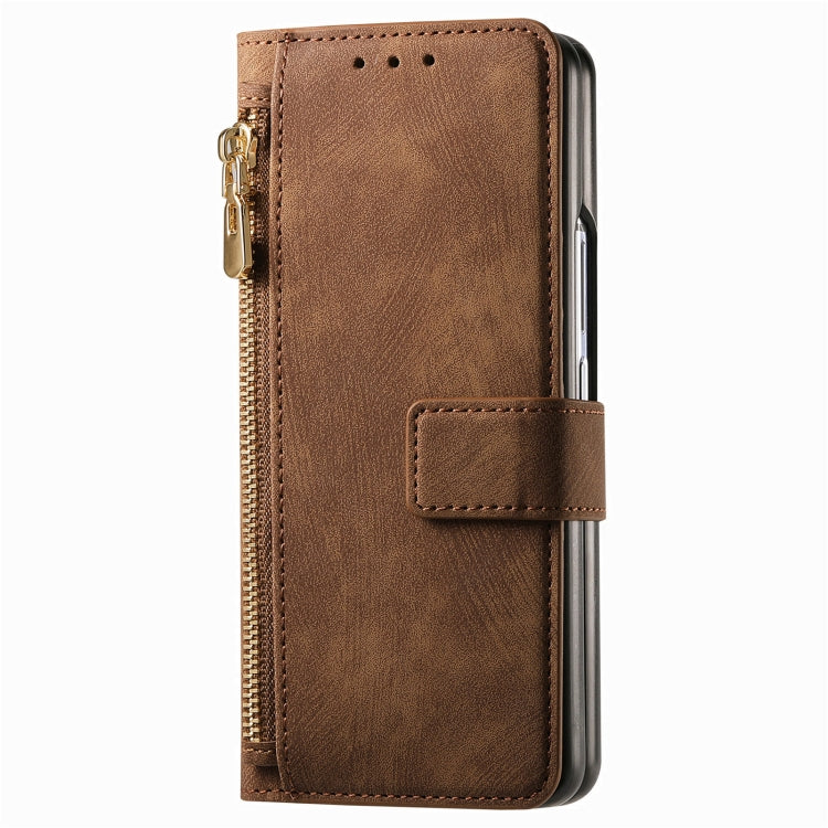 For Samsung Galaxy Z Fold4 Retro MagSafe Magnetic Zipper Wallet Leather Phone Case(Brown) - Galaxy Z Fold4 5G Cases by buy2fix | Online Shopping UK | buy2fix