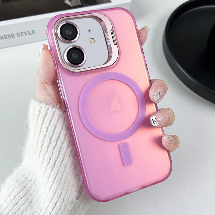 For iPhone 12 MagSafe Lens Holder PC Hybrid TPU Phone Case(Pink) - iPhone 12 / 12 Pro Cases by buy2fix | Online Shopping UK | buy2fix