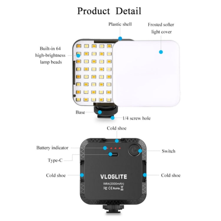 VLOGLITE W64 For Live Broadcast / Video Conference Dimmable LED Fill Light -  by VLOGLITE | Online Shopping UK | buy2fix