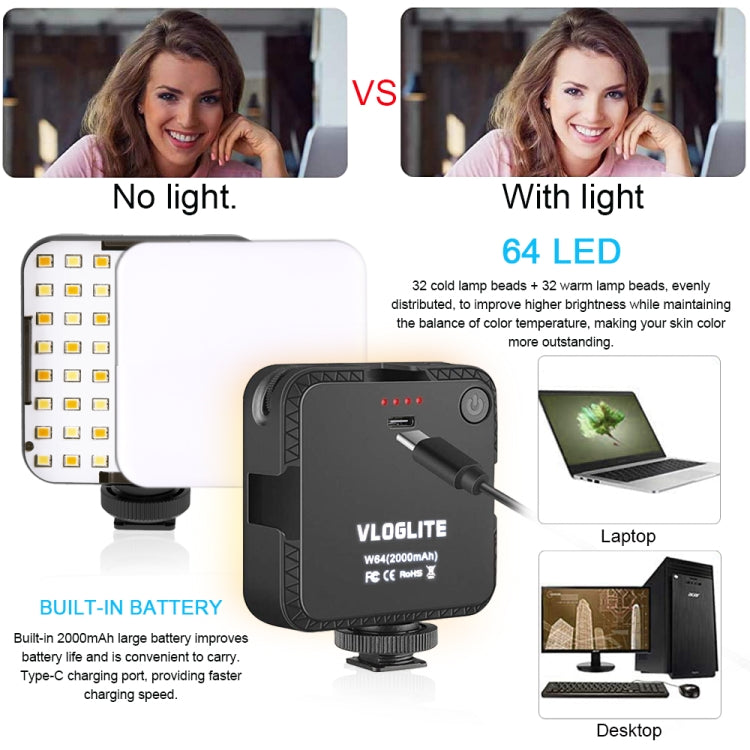 VLOGLITE W64 For Live Broadcast / Video Conference Dimmable LED Fill Light -  by VLOGLITE | Online Shopping UK | buy2fix