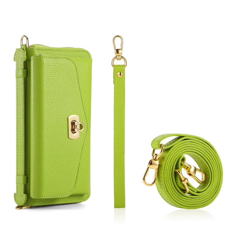 For iPhone 12 Pro MagSafe Crossbody Multi-functional Zipper Wallet Litchi Leather Phone Case(Green) - iPhone 12 / 12 Pro Cases by buy2fix | Online Shopping UK | buy2fix