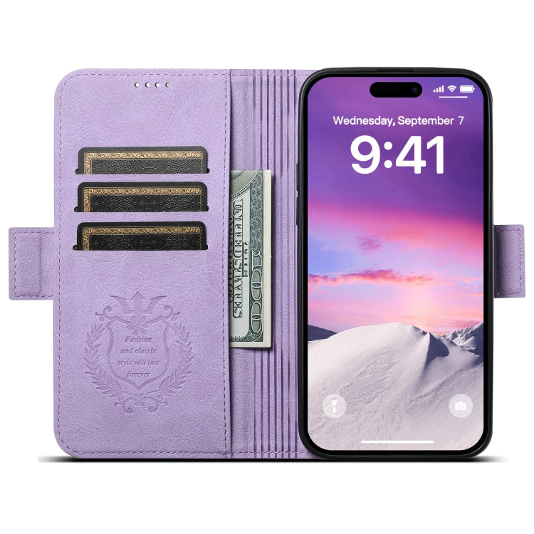 For iPhone 15 SUTENI J07 Multifunctional Horizontal Flip Magsafe Leather Phone Case(Purple) - iPhone 15 Cases by Suteni | Online Shopping UK | buy2fix