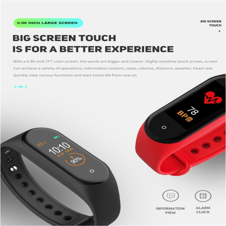 M4 0.96 inch TFT Color Screen Smartwatch IP67 Waterproof,Support Call Reminder /Heart Rate Monitoring/Blood Pressure Monitoring/Sleep Monitoring/Sedentary Reminder(Red) - Smart Wear by buy2fix | Online Shopping UK | buy2fix