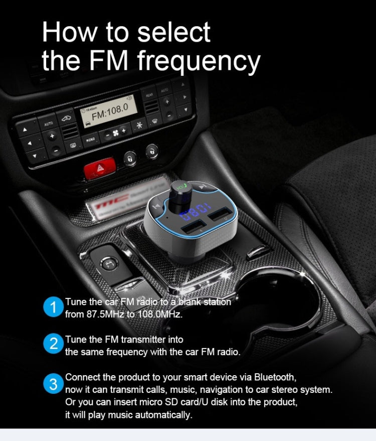 T24FM Transmitter Quick Charge Voice Navigation Car Hands-free Phone Bluetooth MP3 Player Black - Bluetooth Car Kits by buy2fix | Online Shopping UK | buy2fix
