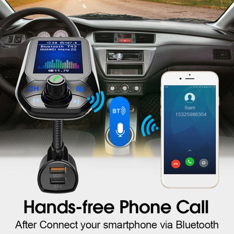 T43 Car Bluetooth Mp3 Multi-function Large Color Screen QC3.0 Bluetooth Car Charge Lossless Car Bluetooth Player - Bluetooth Car Kits by buy2fix | Online Shopping UK | buy2fix