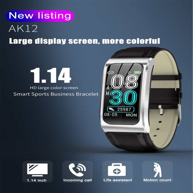 AK12 1.14 inch IPS Color Screen Smart Watch IP68 Waterproof,Metal Watchband,Support Call Reminder /Heart Rate Monitoring/Blood Pressure Monitoring/Sleep Monitoring/Predict Menstrual Cycle Intelligently(Black) - Smart Wear by buy2fix | Online Shopping UK | buy2fix