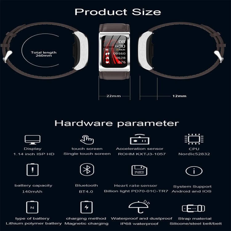 AK12 1.14 inch IPS Color Screen Smart Watch IP68 Waterproof,Silicone Watchband,Support Call Reminder /Heart Rate Monitoring/Blood Pressure Monitoring/Sleep Monitoring/Predict Menstrual Cycle Intelligently(Black) - Smart Wear by buy2fix | Online Shopping UK | buy2fix