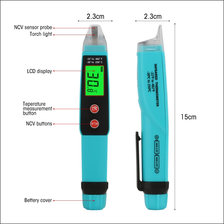 JHL-18A Digital Non-Contact Thermometer AC Voltage Detector Infrared Thermometer Voltage Pen Type Handheld Induction Voltage Tester - Consumer Electronics by buy2fix | Online Shopping UK | buy2fix