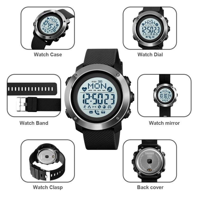 SKMEI 1511 Simple Bluetooth Men Smart Waterproof Compass Adult Smart Watch(Steel Shell Black) - Sport Watches by SKMEI | Online Shopping UK | buy2fix