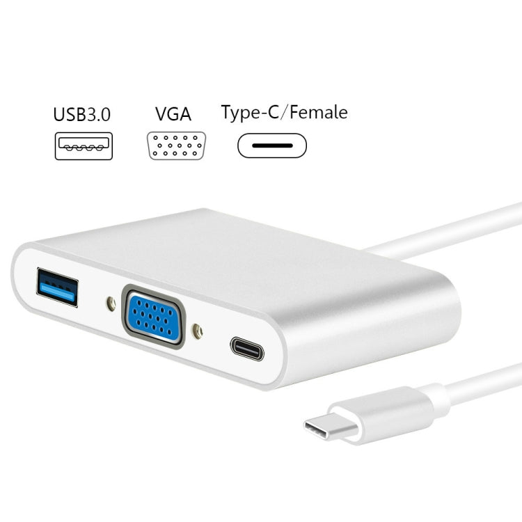 USB Type C to VGA 3-in-1 Hub Adapter supports USB Type C tablets and laptops for Macbook Pro / Google ChromeBook(Silver) - Computer & Networking by buy2fix | Online Shopping UK | buy2fix