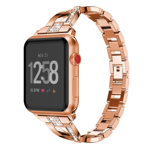 For Fitbit Versa / Fitbit Versa 2 / Fitbit Versa Lite Edition Universal X-shaped Metal Strap(Rose Gold) by buy2fix