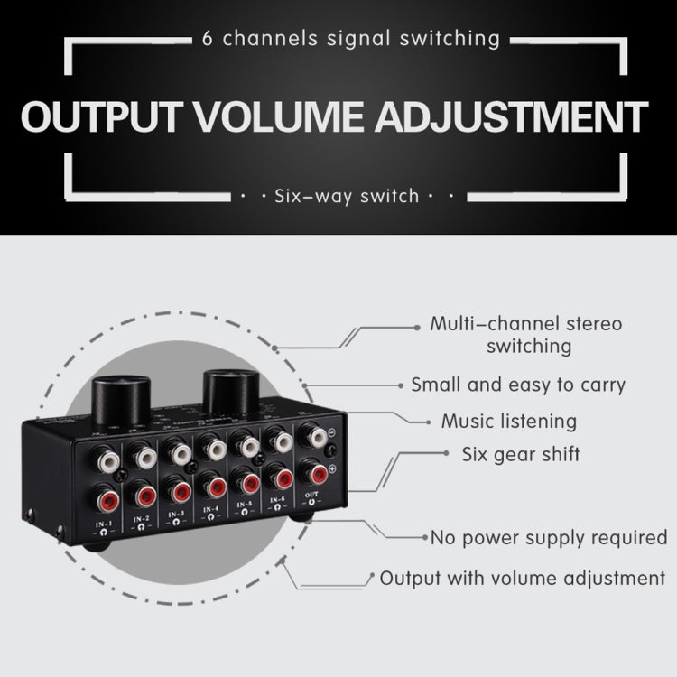 B016 6 Input 1 Output Audio Signal Source Selection Switcher, Output Volume Adjustment Control RCA Port - Consumer Electronics by buy2fix | Online Shopping UK | buy2fix