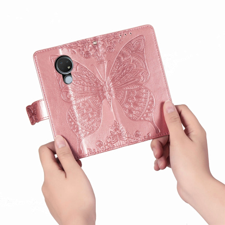 For Nokia 6.2 / 7.2 Butterfly Love Flower Embossed Horizontal Flip Leather Case with Bracket Lanyard Card Slot Wallet(Rose Gold) - Nokia Cases by buy2fix | Online Shopping UK | buy2fix