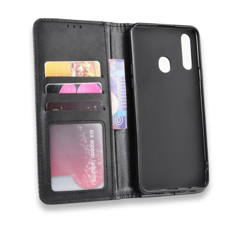 For Galaxy A20s  Magnetic Buckle Retro Crazy Horse Texture Horizontal Flip Leather Case  , with Holder & Card Slots & Photo Frame(Black) - Galaxy Phone Cases by buy2fix | Online Shopping UK | buy2fix