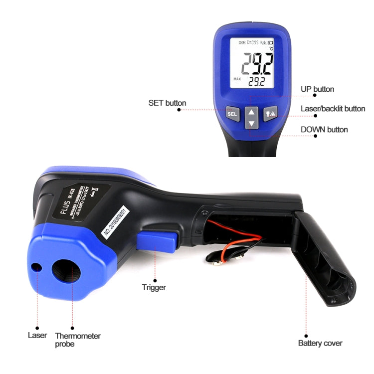 FLUS IR-826 -30℃～350℃ Laser Infrared Thermometers Circle Laser Infrared Handheld Digital Electronic Outdoor Hygrometer Thermometer - Consumer Electronics by FLUS | Online Shopping UK | buy2fix