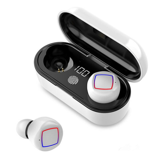 TWS Fingerprint Touch Bluetooth Headset LED Battery Display With Charging Bin(White) by buy2fix