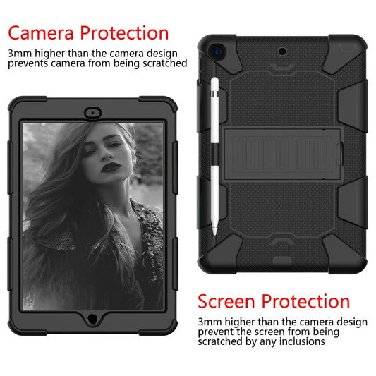 For iPad 10.2 Shockproof Two-Color Silicone Protection Case with Holder & Pen Slot(Black) by buy2fix