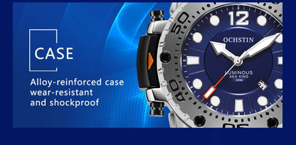 OCHSTIN 6124  Night Light Waterproof Men Watch Outdoor Sports Quartz Watch Silicone Watch(Blue) - Sport Watches by OCHSTIN | Online Shopping UK | buy2fix