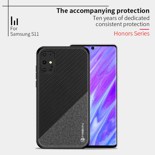 For Galaxy S20+ PINWUYO Rong Series Shockproof PC + TPU+ Chemical Fiber Cloth Protective Cover(Blue) by PINWUYO