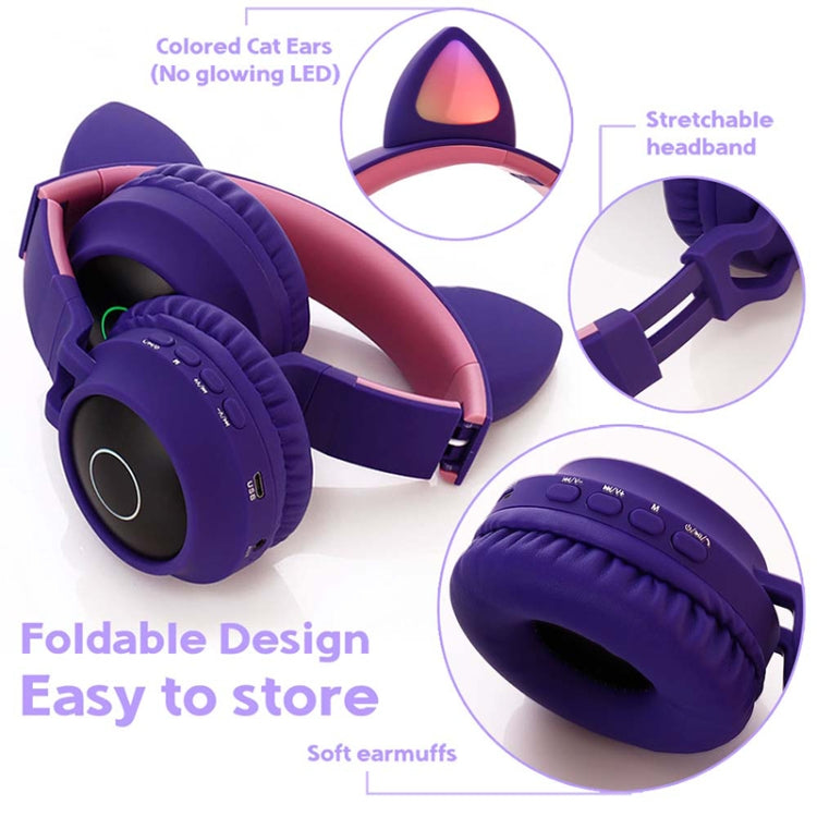 BT028C Cute Cat Ear Bluetooth 5.0 Headphones Foldable On-Ear Stereo Wireless Headset Headphone with Mic / LED Light / FM Radio / TF Card(Blue) - Headset & Headphone by buy2fix | Online Shopping UK | buy2fix