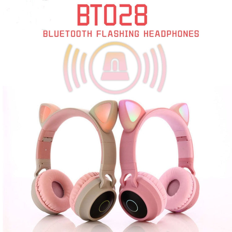 BT028C Cute Cat Ear Bluetooth 5.0 Headphones Foldable On-Ear Stereo Wireless Headset Headphone with Mic / LED Light / FM Radio / TF Card(Gray) - Headset & Headphone by buy2fix | Online Shopping UK | buy2fix