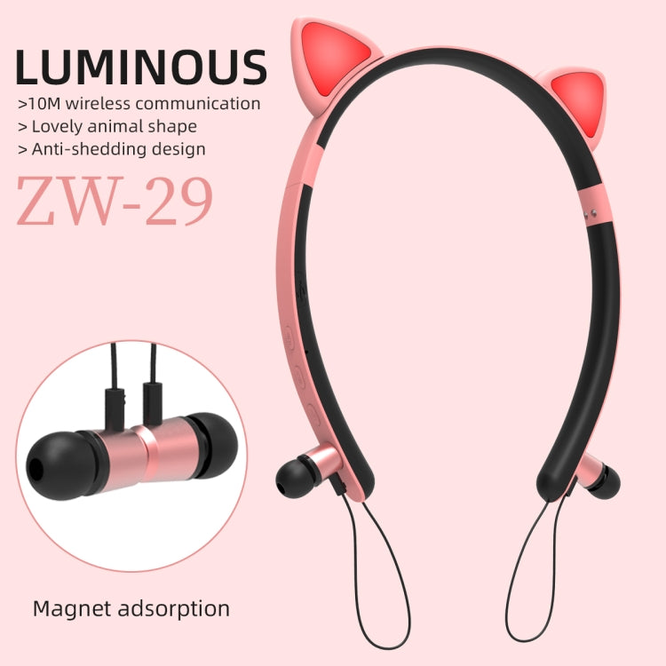 ZW29 Cat Ear Stereo Sound HIFI Fashion Outdoor Portable Sports Wireless  Bluetooth Headset with Mic & LED Light Glowing(Pink) - Neck-mounted Earphone by buy2fix | Online Shopping UK | buy2fix