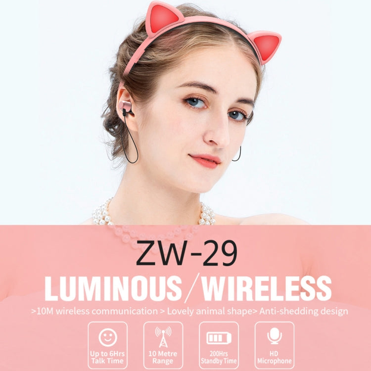 ZW29 Cat Ear Stereo Sound HIFI Fashion Outdoor Portable Sports Wireless  Bluetooth Headset with Mic & LED Light Glowing(Pink) - Neck-mounted Earphone by buy2fix | Online Shopping UK | buy2fix