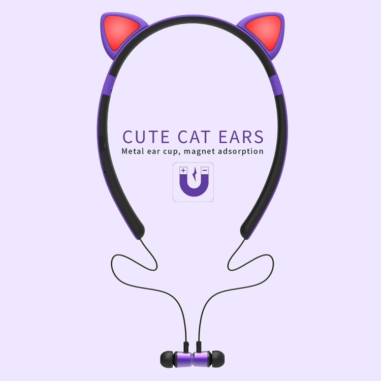 ZW29 Cat Ear Stereo Sound HIFI Fashion Outdoor Portable Sports Wireless  Bluetooth Headset with Mic & LED Light Glowing(Pink) - Neck-mounted Earphone by buy2fix | Online Shopping UK | buy2fix