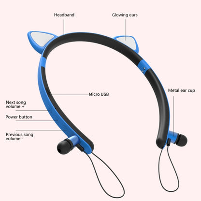 ZW29 Cat Ear Stereo Sound HIFI Fashion Outdoor Portable Sports Wireless  Bluetooth Headset with Mic & LED Light Glowing(Blue) - Neck-mounted Earphone by buy2fix | Online Shopping UK | buy2fix