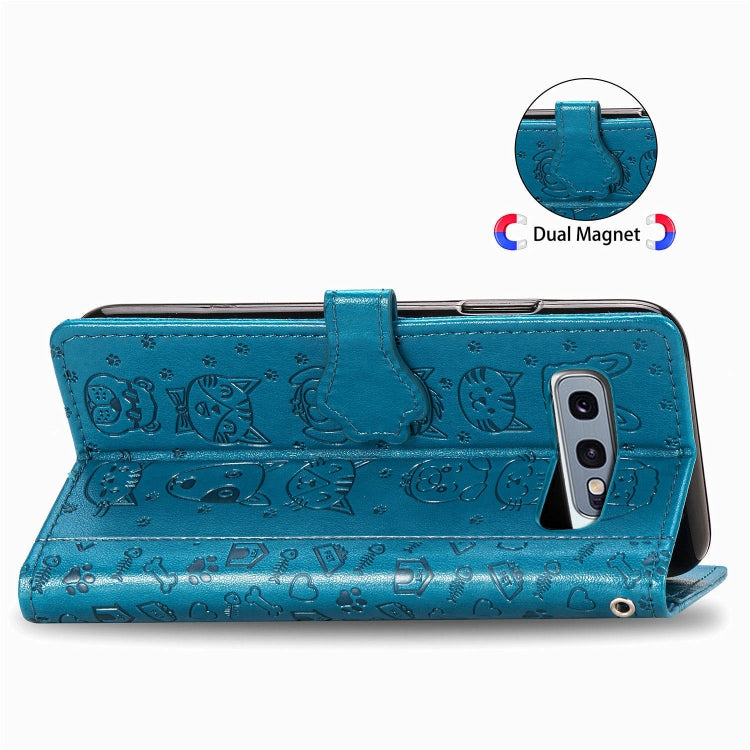 For Galaxy S10E Cute Cat and Dog Embossed Horizontal Flip Leather Case with Bracket / Card Slot / Wallet / Lanyard(Blue) by buy2fix