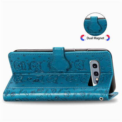 For Galaxy S10E Cute Cat and Dog Embossed Horizontal Flip Leather Case with Bracket / Card Slot / Wallet / Lanyard(Blue) by buy2fix