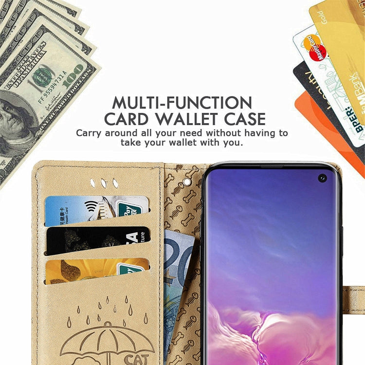 For Galaxy S10E Cute Cat and Dog Embossed Horizontal Flip Leather Case with Bracket / Card Slot / Wallet / Lanyard(Blue) by buy2fix