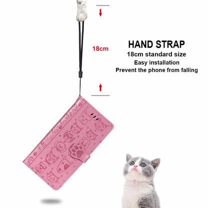For Galaxy A80/A90 Cute Cat and Dog Embossed Horizontal Flip Leather Case with Bracket / Card Slot / Wallet / Lanyard(Pink) by buy2fix
