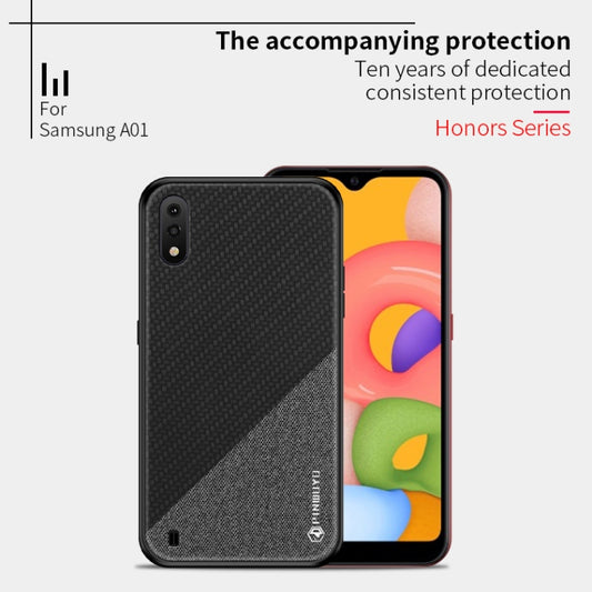 For Galaxy A01 PINWUYO Rong Series Shockproof PC + TPU+ Chemical Fiber Cloth Protective Cover(Black) by PINWUYO