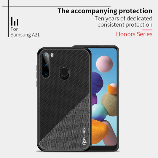 For Galaxy A21 PINWUYO Rong Series Shockproof PC + TPU+ Chemical Fiber Cloth Protective Cover(Yellow) by PINWUYO