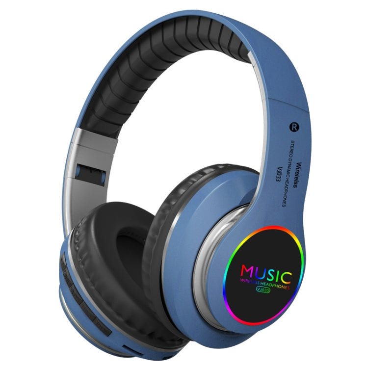 VJ033 Multi-function Upgrade Bluetooth 5.0 Headset Stereo Wireless LED Microphone FM Radio Headset(Blue) - Headset & Headphone by buy2fix | Online Shopping UK | buy2fix