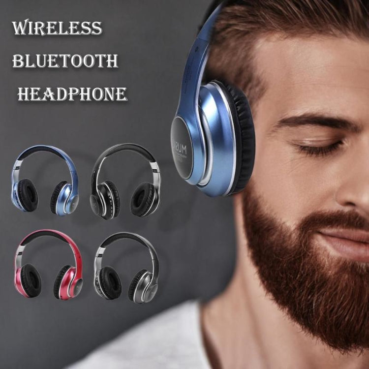 VJ033 Multi-function Upgrade Bluetooth 5.0 Headset Stereo Wireless LED Microphone FM Radio Headset(Blue) - Headset & Headphone by buy2fix | Online Shopping UK | buy2fix