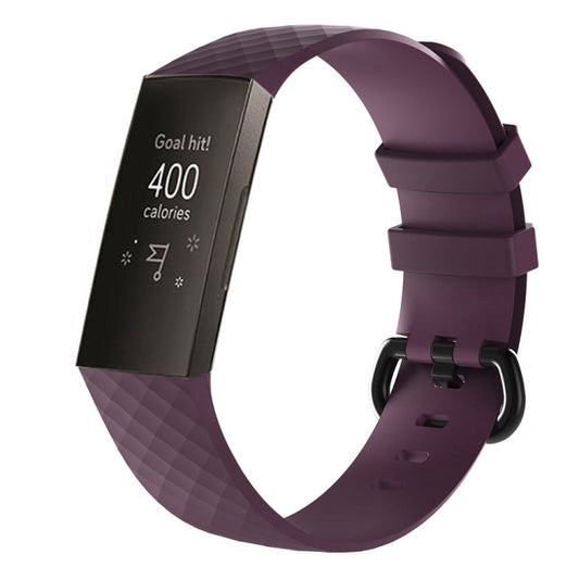 Diamond Pattern Silicone Watch Band for Fitbit Charge 4 Small Size：190*18mm(Dark Purple) by buy2fix