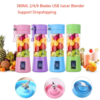 USB Rechargeable Electric Automatic Vegetable Fruit Citrus Orange Juice Maker Cup Mixer Bottle (380ML)(4 Blades Pink) - Home & Garden by buy2fix | Online Shopping UK | buy2fix