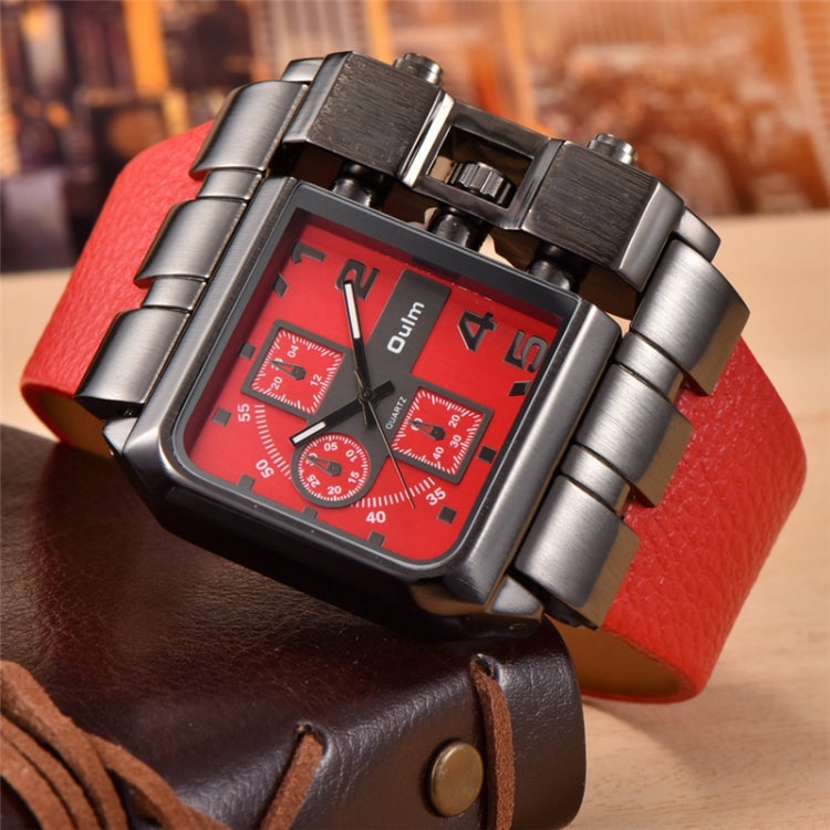 Oulm 3364 Men Square Dial Leather Belt Quartz Watch(Red) - Leather Strap Watches by buy2fix | Online Shopping UK | buy2fix