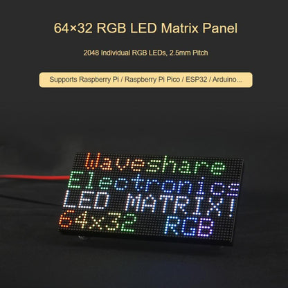 Waveshare RGB Full-color LED Matrix Panel, 2.5mm Pitch, 64x32 Pixels, Adjustable Brightness, 23707 - Other Accessories by Waveshare | Online Shopping UK | buy2fix