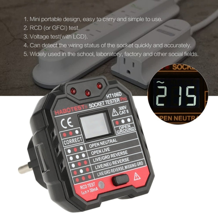 HT106 Socket Testers Voltage Test Detector Ground Line Neutral Line Live Line Leakage Electroscope(EU Plug) - Consumer Electronics by buy2fix | Online Shopping UK | buy2fix