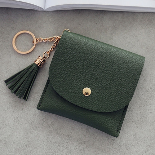Fashion Women Wallet Short Leather Mini Casual ID Card Holders Bags Ladies Coin Clutch Tassel Bag(Green) by buy2fix